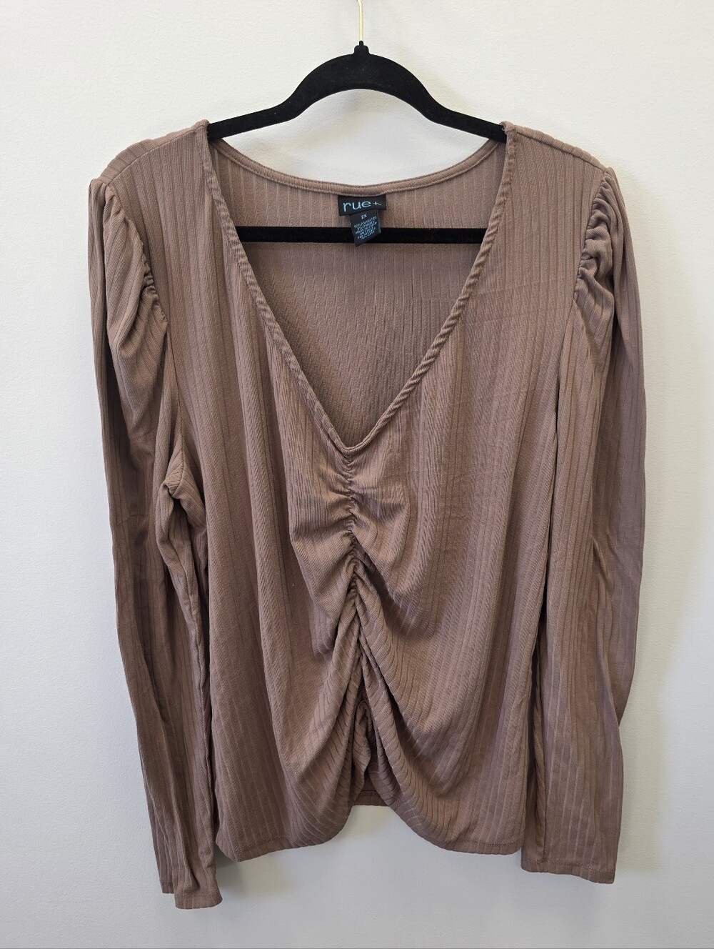rue21+ Women’s 2X Mauve Ribbed Ruched Front Long-Sleeve Top